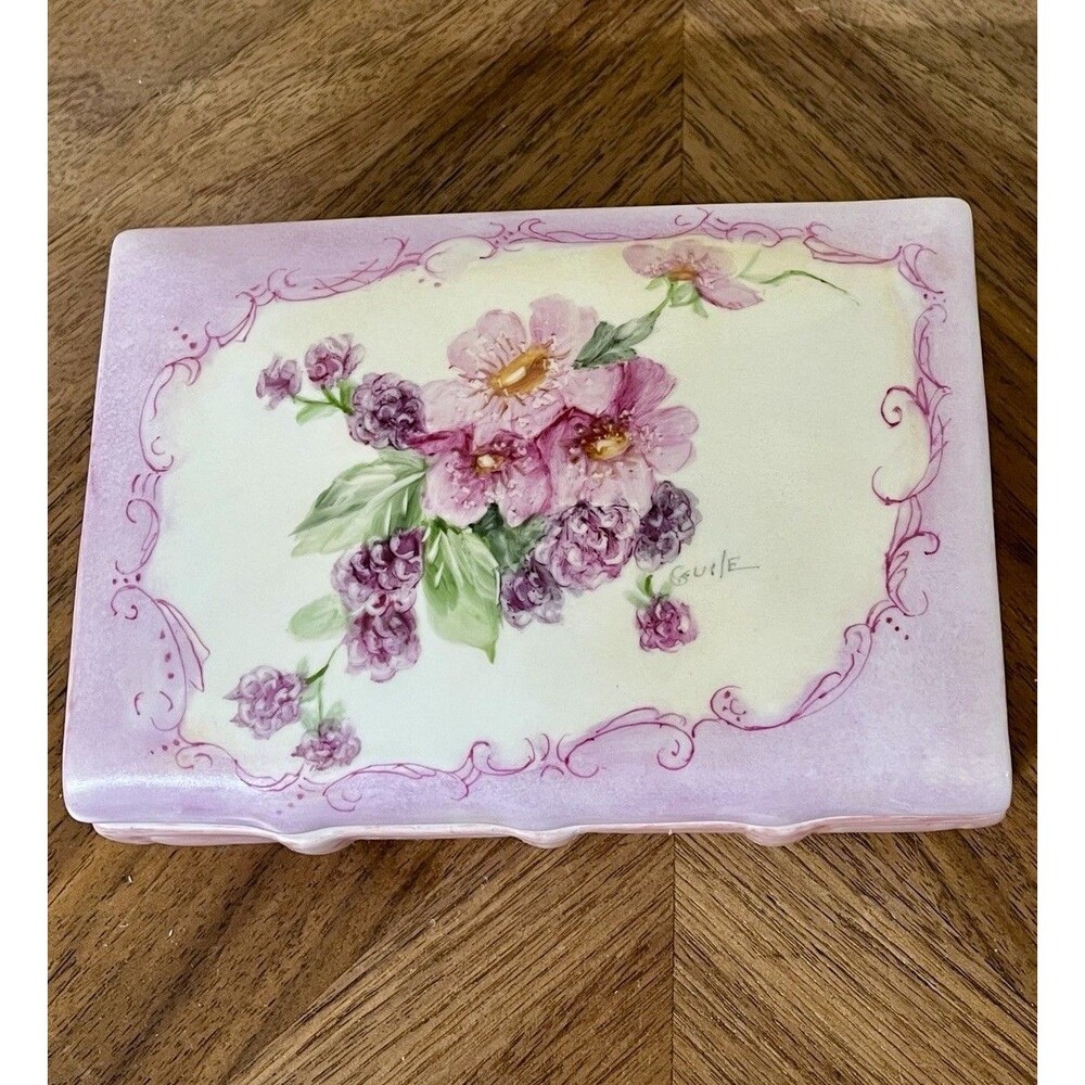 Floral Limoges ? France Porcelain Covered Trinket Vanity Book Box Coquette